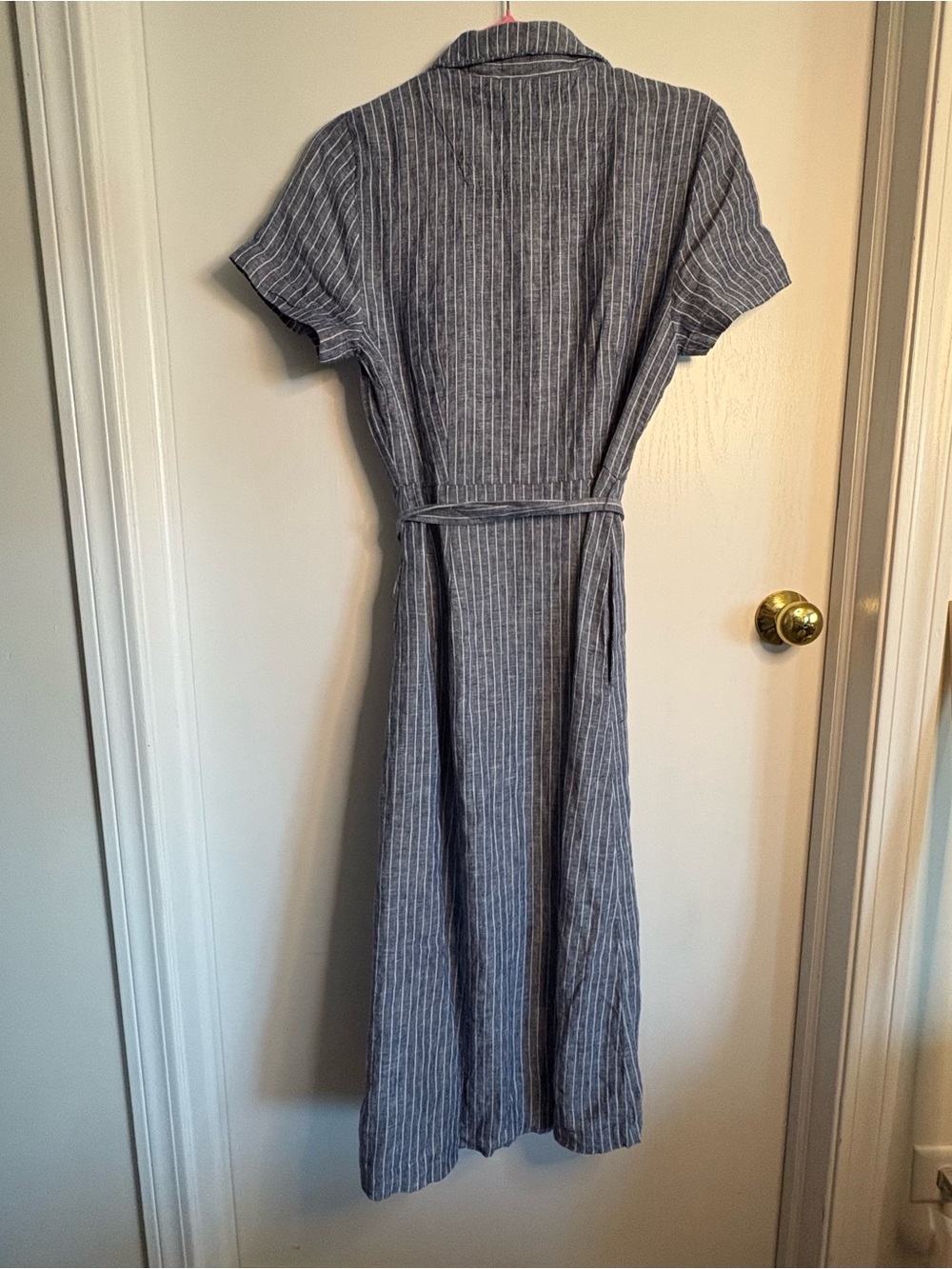 Quince Blue and White Pinstripe Midi Shirt Dress - Picture 5 of 9